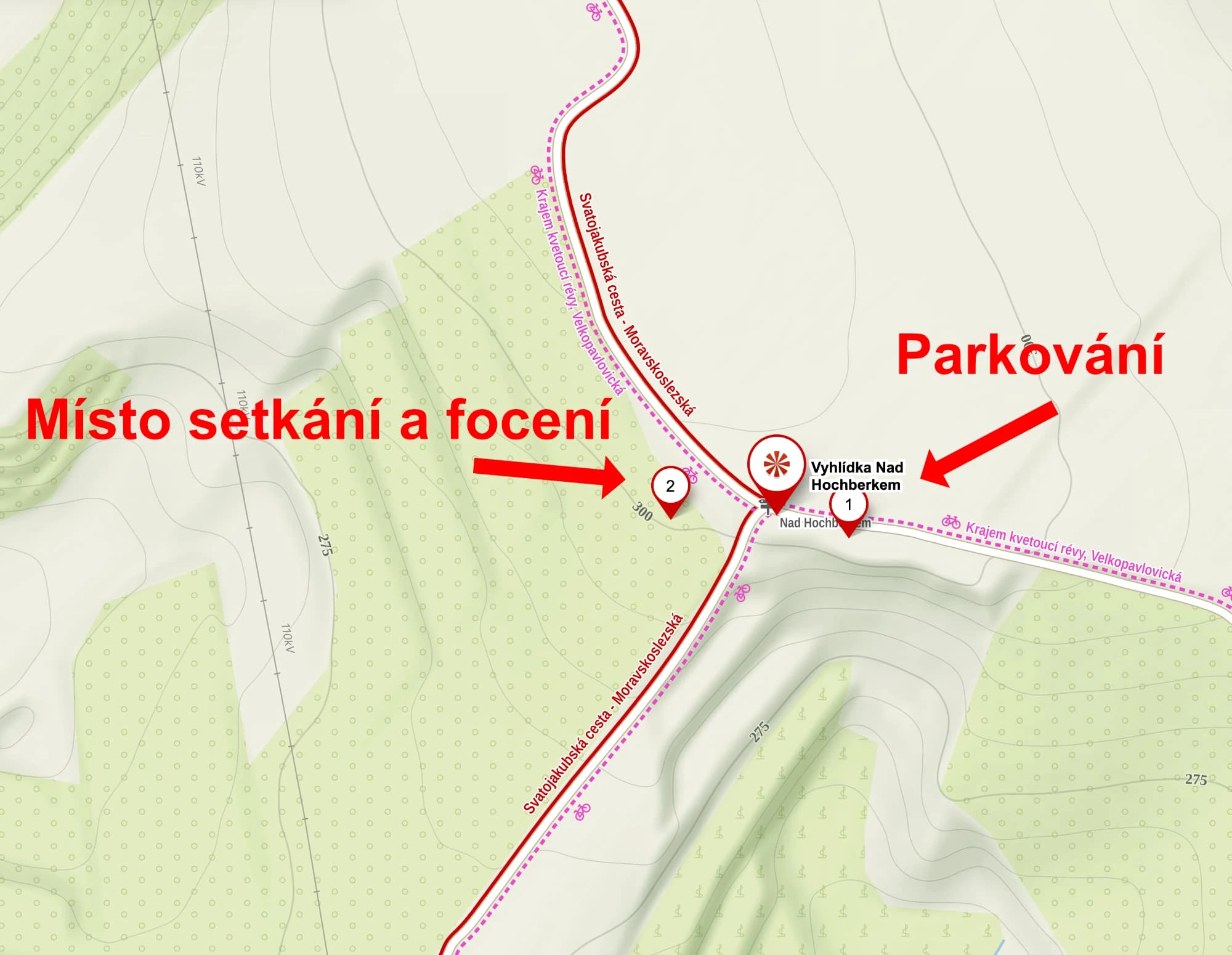 Mapa místa focení v sadu u Hustopečí